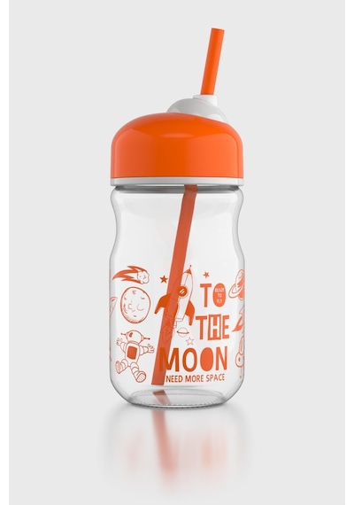 Renga Bubble Kids To The Moon Desenli 370 Ml Pipetli Cam Şişe 182027 Turuncu