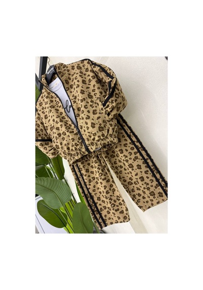 Toikids Kız Çocuk Gabardın Kumaş,leopar Şerit Detaylı 3lü Takım Kahverengi