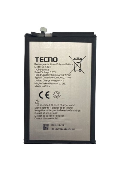 Tecno Spark 6 Air Pil Batarya Bl-58bt