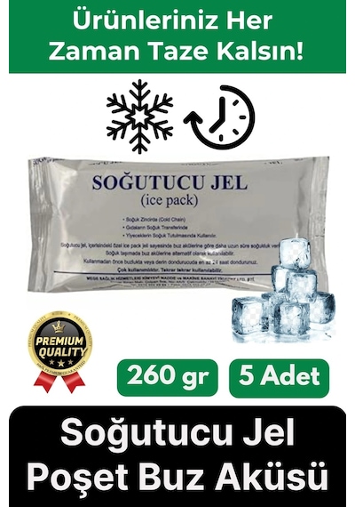 Premium Güvenli Malzeme Dayanıklı Yolculuk Seyahat Yiyecek Soğutucu Jel Poşet Buz Aküsü 260gr 5 Adet Çok Renkli