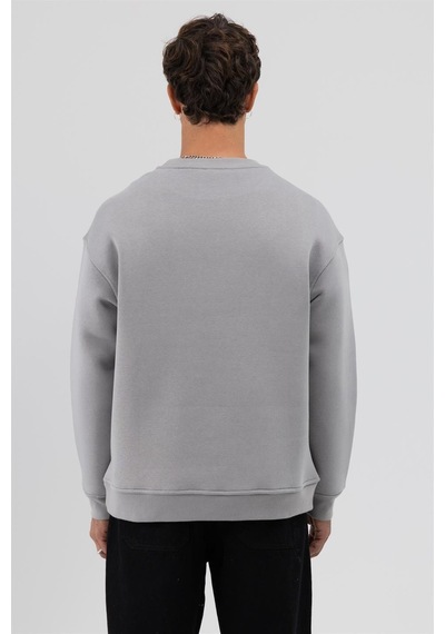 Vamos Basic Bisiklet Yaka Oversize Sweatshirt Açık Gri