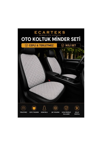 Terletmez Cepli Oto Koltuk Minder Seti Ön Koltukları İçin Kolay Montaj Universal Koruyucu Kılıf Kumaş