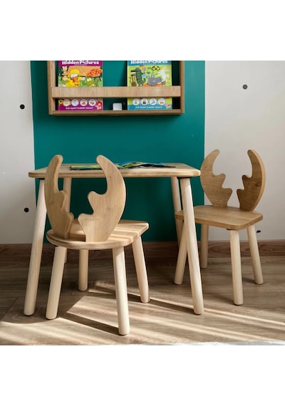 Reyo Montessori Geyik Çalışma Masası 2 Sandalye 1 Masa Kahverengi