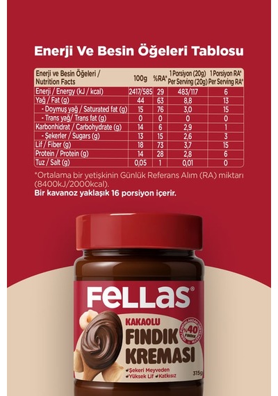 Fellas Kakaolu Fındık Kreması 315g 5'li Paket
