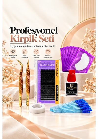 Profesyonel İpek Kirpik Başlangıç Seti Kirpik, Yapıştırıcı, A1 A2 Cımbız, Göz Altı Pedi, Bant Ve Fırça D Mıx