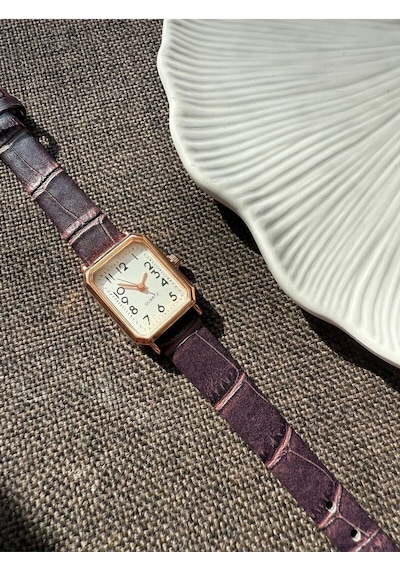 Rubsey Vintage Kadın Kol Saati Retro Minimal Deri Dordon Rose Kasa Gri