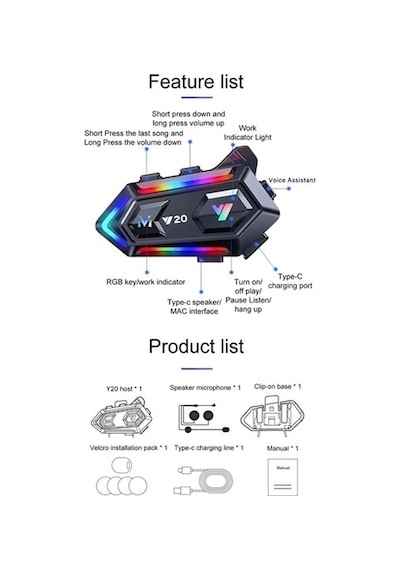 Motoyel Y20 5.3 Motosiklet Kask Bluetooth Kulaklık Intercom Işıklı
