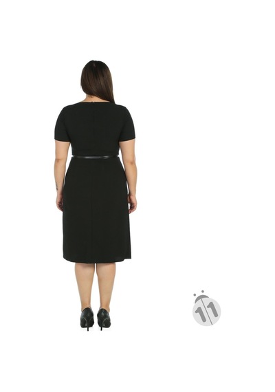 4086S-Nidya Moda Büyük Beden Elbise Yırtmaçlı Krep Siyah