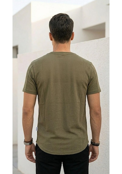 Plus Scorpion Erkek Slim Fit Basic Tişört Esnek, Terletmeyen Pike Dokulu Kumaş Haki
