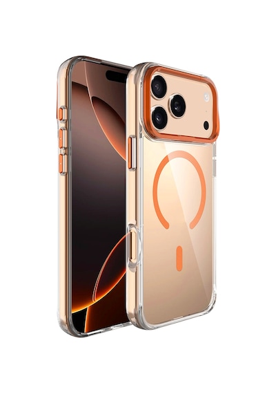 Apple Uyumlu iPhone 17 Pro Kılıf M-safe Şarj Özellikli Airbagli Kamera Standlı Zore Azor Kapak - Turuncu Turuncu