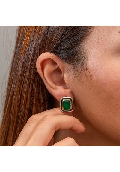 Gümüş Yeşil Taşlı Otantik Kadın Küpe 14 MM-Gümüş
