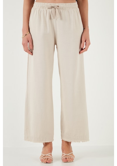 Lela Pamuklu Relaxed Fit Yüksek Bel Geniş Paça Bayan Pantolon 668Yp5275 Taş
