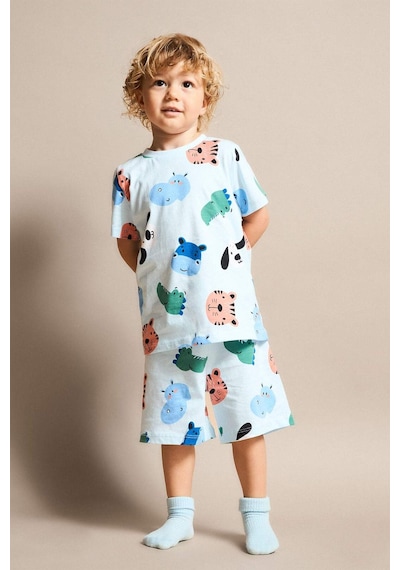 Defacto Hayvan Baskılı 2li Pijama Açık Mavi Takımı Erkek Bebek H7902a526hsbe440 Mavi-be440
