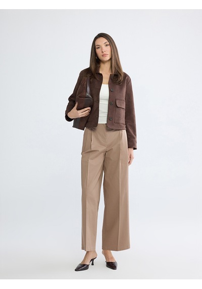 Lcw Studıo Bej Loose Fit Geniş Paça Kadın Pileli Pantolon