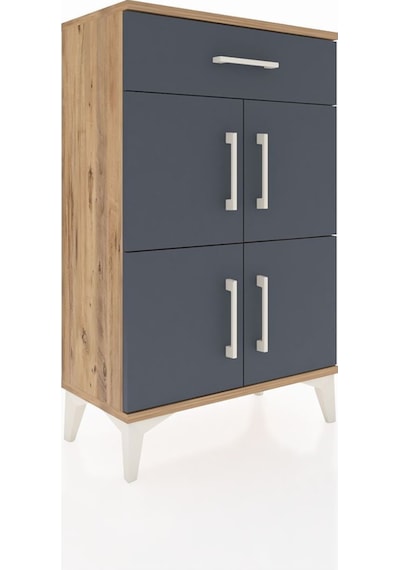 Arges Komodin Tek Raflı Tek Çekmeceli 4 Kapaklı 60x30x96 Çam-antrasit Atlas Çam