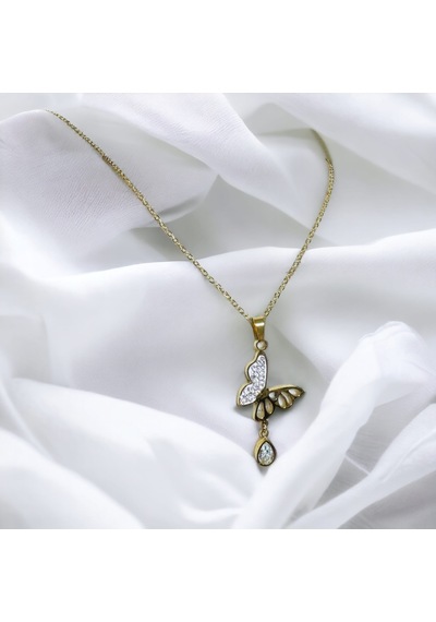 Xbaby Taşlı Kelebekli Gold Kolye Altın - Gümüş