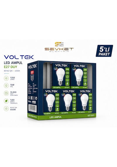 Voltek 15 Watt Led Ampul Beyaz 5'li Paket 5 Adet