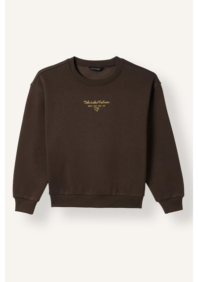 Defacto Relax Fit Bisiklet Yaka Düşük Omuzlu Baskılı Sweatshirt Kız Çocuk I3382a826aubn581 Kahve-bn581