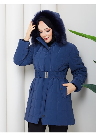 Eslemnur Nova Kumaş Şişme Mont 85cm Mavi