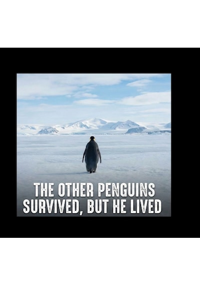 Erkek Survivor Penguin Baskılı 3 İplik Pamuklu Kapüşonlu Sweatshirt Hoodie Siyah