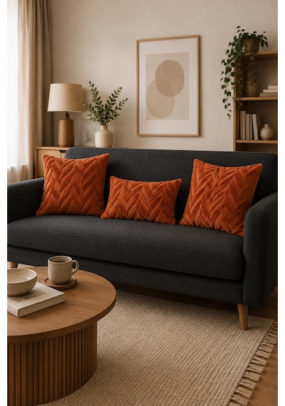 Wellsoft Dekoratif Kırlent Kılıfı 45x45 Ve 30x50 Peluş Koltuk Kanepe Yastık Kılıfı Kiremit 30 x 50