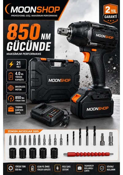 850 Nm Profesyonel Şarjlı Darbeli Somun Sıkma Makinesi Brushless Motor 2 Akü Taşıma Çantalı Mn