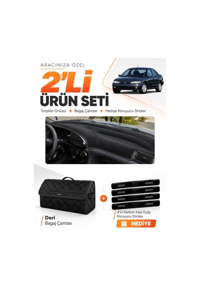 E-biz Ford Mondeo Çukurlu 1993-1996 Uyumlu Torpido Örtüsü + Deri Bagaj Çantası - Siyah - Fo020