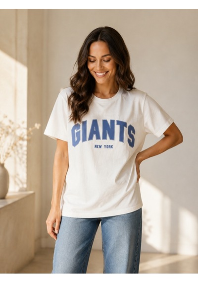 Nealirsanall.com Kadın Beyaz Giants New York Baskılı Oversize T-shirt - Kolej Tişörtü Ekru