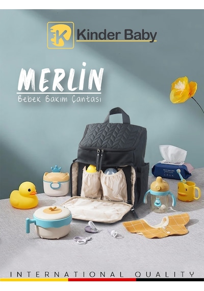 Kinder Baby Merlin Termal Anne Bebek Bakım Çantası Siyah