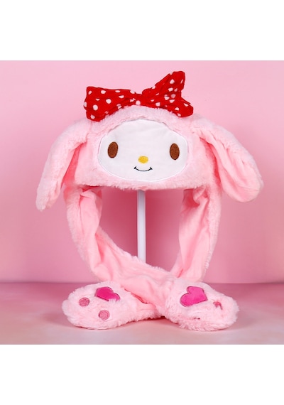 Işıklı Kulakları Hareket Eden Tavşan Pelüş Şapka Bere Bunny Pembe