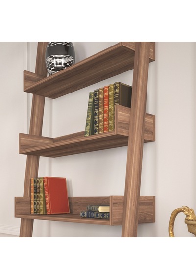 Pasifichome Only Raflı Ceviz Merdiven Kitaplık / Duvara Monte Kitaplık