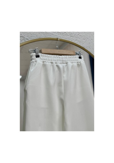Unika Boutique Zayna Bol Paça Çımalı Skuba Dalgıç Pantolon-mt3555 Beyaz