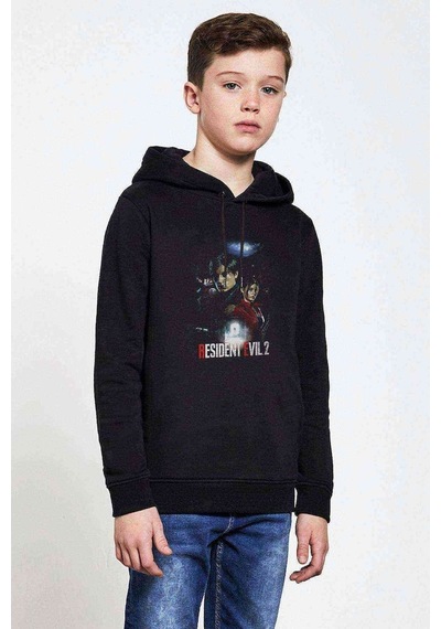 Tshirthane Resident Evil 2 Remake Baskılı Unisex Çocuk Kapüşonlu Siyah Sweat Siyah