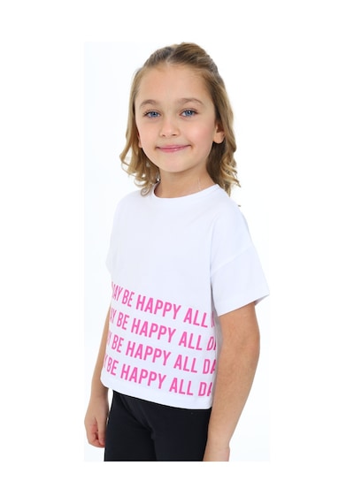 Toontoy Kids Toontoy Kız Çocuk Happy All Day Baskılı Tişört Beyaz