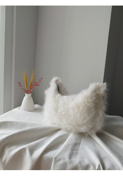 Vivazzaluxe Vintage Peluş Kürk Model Sonbahar, Kış Tote Bag Kadın El, Omuz, Çapraz Çanta Beyaz