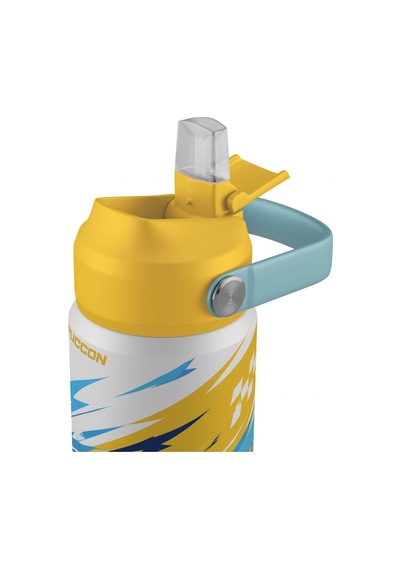 Puccon 540 Ml Yarış Arabası Baskılı Mavi - Sarı Erkek Çocuk Pipetli Çelik Termos Matara/suluk - 60050