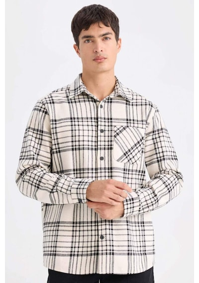 DeFacto Regular Fit Kareli Flanel Cep Detaylı Uzun Kollu Gömlek D3499AX24WNER98