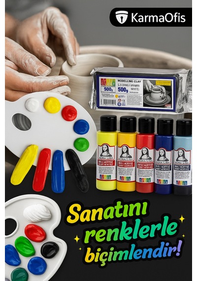 Seramik Kil 500 G + 6 70 Ml Akrilik Boya Modelleme Boyama Seti Akrilik