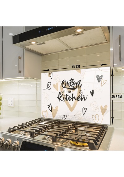 Cam Ocak Arkası Koruyucu |Queen Of The Kitchen Love|49,5cm x 76cm