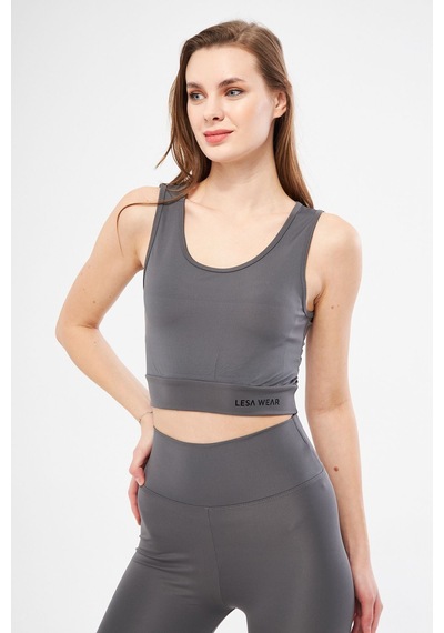 Halter Yaka Spor Sütyeni Crop Top Füme