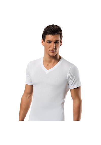 Erkek Beyaz Penye V Yaka T-shirt