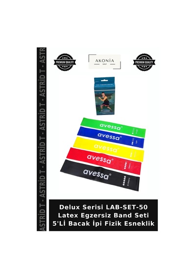 Delux Serisi Lab-set-50 Latex Egzersiz Band Seti 5'li Bacak İpi Fizik Esneklik Çok Renkli