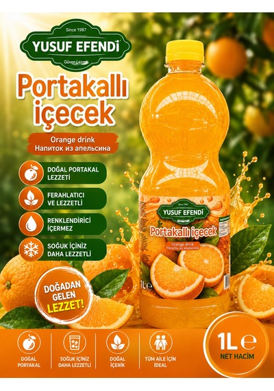 Yusuf Efendi Portakal 1 L Ferahlatıcı Portakal Aromalı Gazsız İçecek