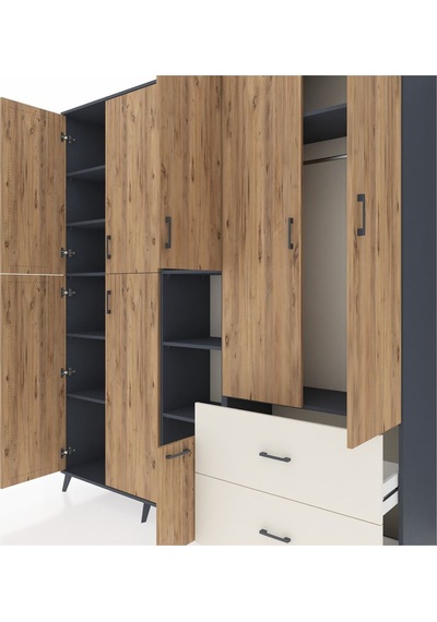 Hyperion Dolap 12 Raflı 2 Çekmeceli Tek Askılı 220x44x243 Antrasit-çam/aytaşı Çok Renkli Hyperion Dolap 12 Raflı 2 Çekmeceli Tek Askılı 220x44x243 Antrasit-çam/aytaşı Çok Renkli