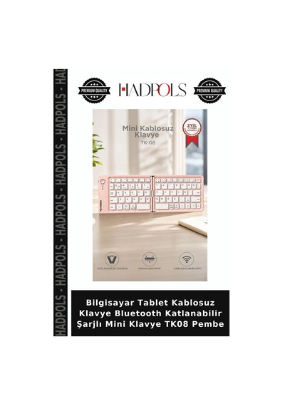 Bilgisayar Tablet Kablosuz Klavye Bluetooth Katlanabilir Şarjlı Mini Klavye Tk08 Pembe