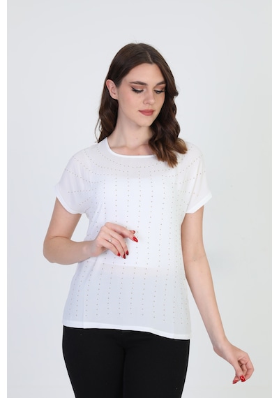 Ella Camelia Kadın İşlemeli Bluz 19E093 Ekru
