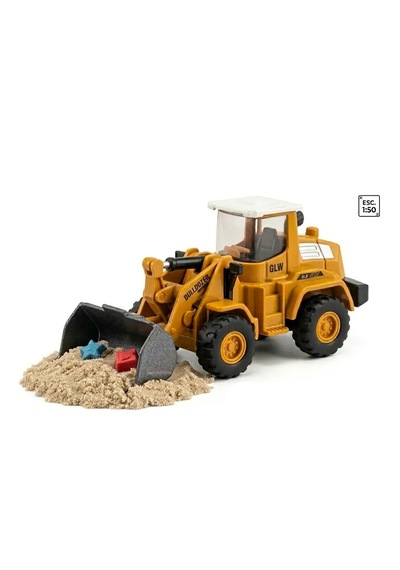 Diecast Oyuncak Kepçe Metal İnşaat Araçları Hareketli Oyuncak Model Kepçe Kutulu Buldozer Sarı