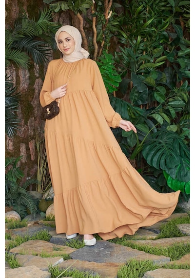 Neways 6614 Büzgülü Berlin Elbise Camel