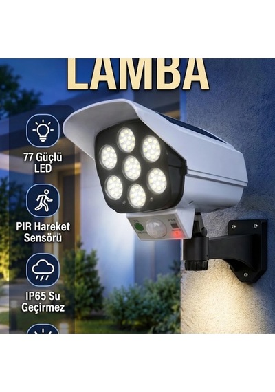 Kablosuz Güneş Enerjili Led Dış Mekan Lambası Hareket Sensörlü Kamera Görünümlü Aydınlatma