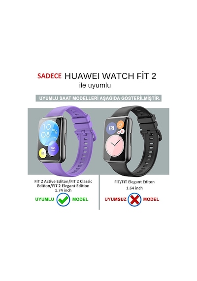 Huawei Uyumlu Watch Fit 2 Kordon Silikon Bileklik Kopçaklı Kordon